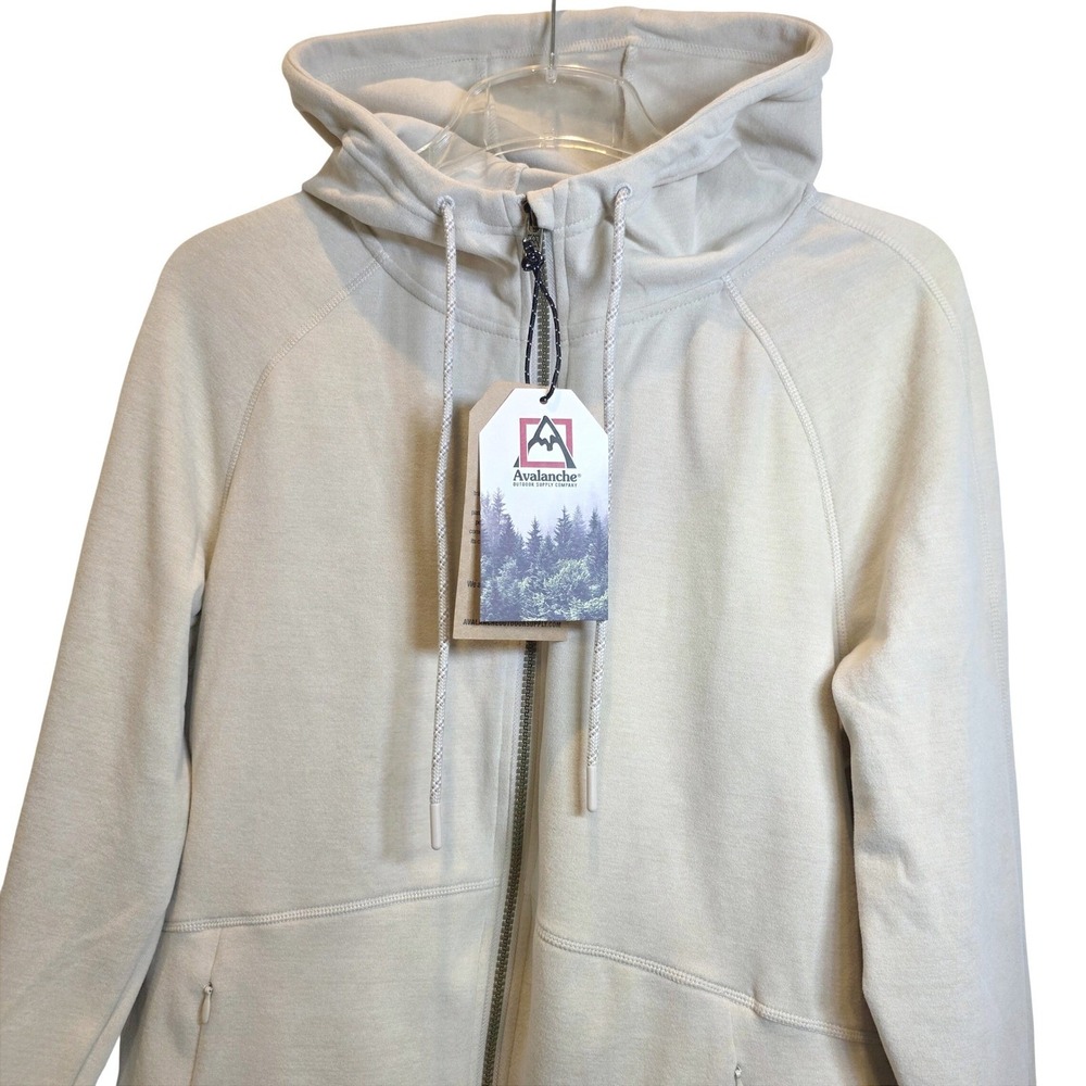 Avalanche Double Peached Hoodie Full Zip Jacket Womens Large Beige Fleece $98 - Picture 10 of 12
